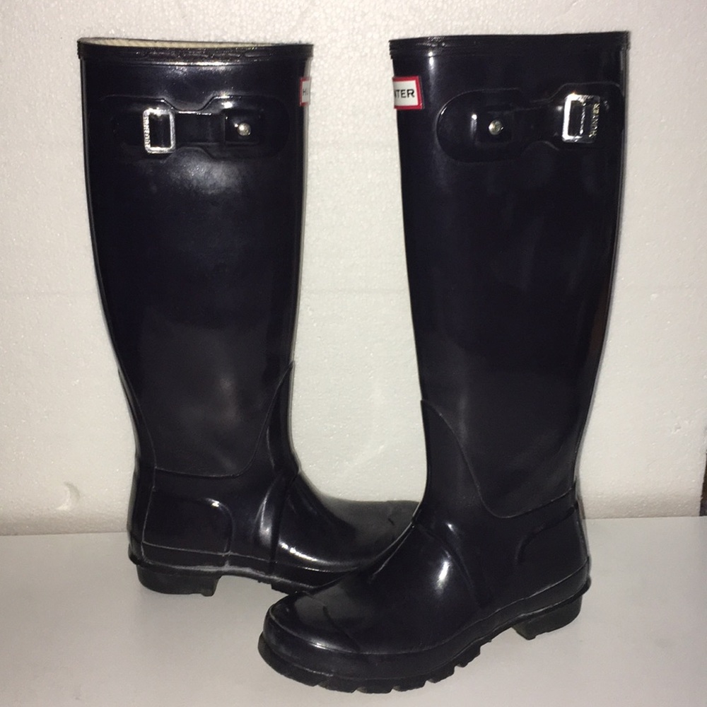 HUNTER Purple gloss high top rubber boots us 5